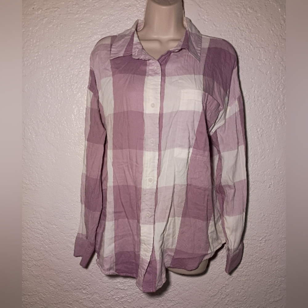 SO Favorite Button Down Purple Plaid Flannel